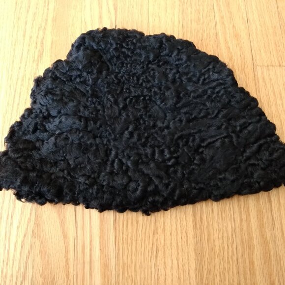 Vintage Curly Lamb Fur Hat Black Winter Garrison Cap XS - Picture 13 of 14